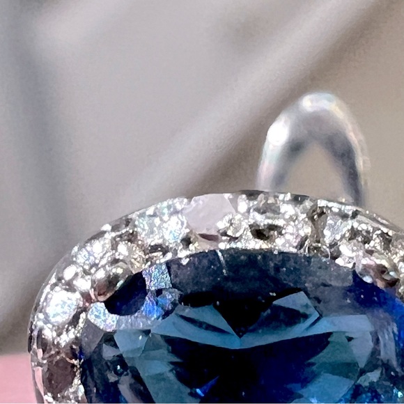 Trilogy Blue Gemstone Diamond Accent Latch Back Earrings - Picture 6 of 11